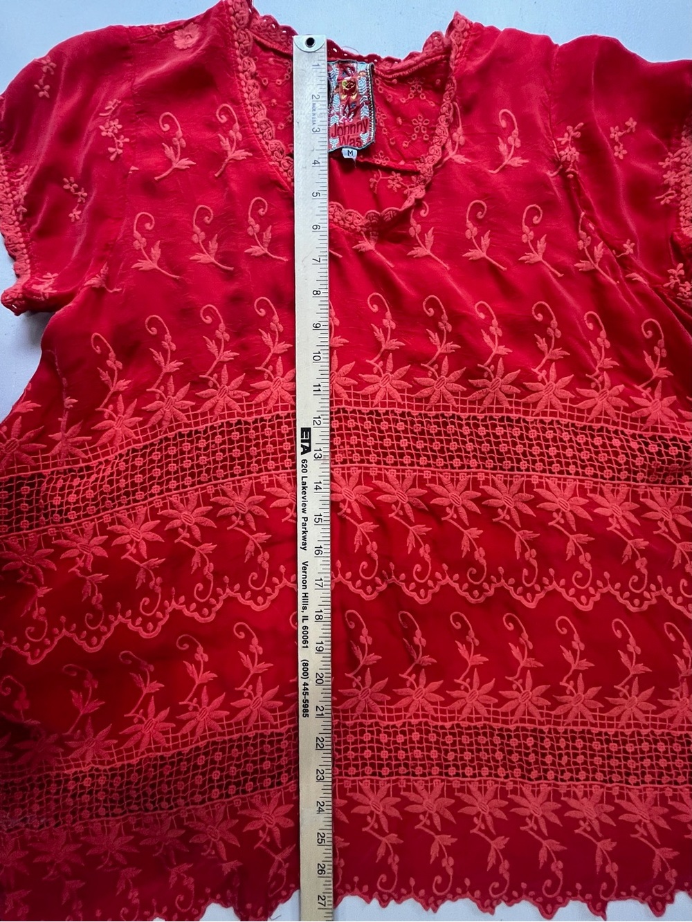 Johnny Was Orange Embroidered Cupra Rayon Handkerchief Hem Tunic Top Sz M - Picture 6 of 7